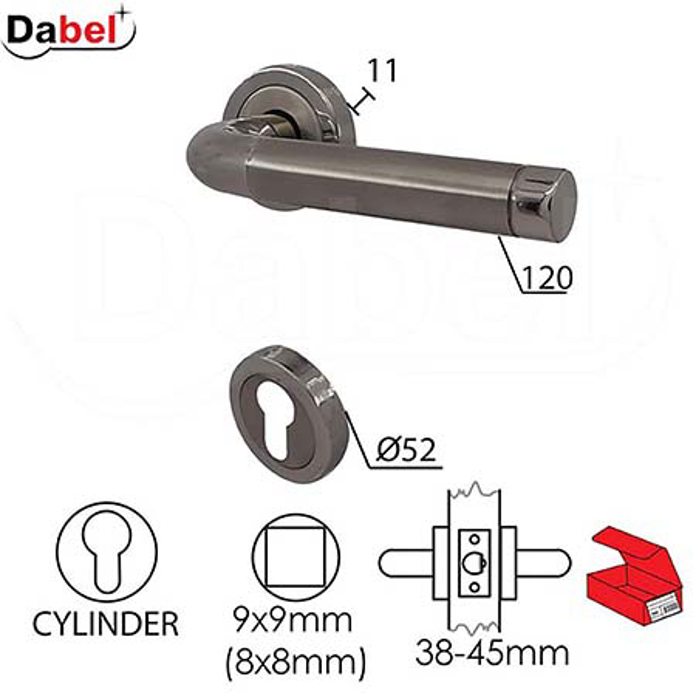 Slika Kvaka rozeta DABEL BEOGRAD 8x8/f52 mm Inox cilindar 3398092