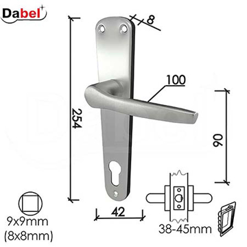Slika Kvaka štit za vrata DABEL DOLČE-S F1 srebrna 90/42/254/8/100/9 mm cilindar 0101026