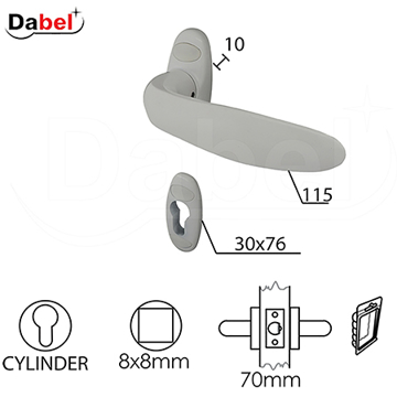 Slika Kvaka rozeta za ALU vrata DABEL GOČ RAL9016 bela 30/76/10/115/8/9 mm cilindar 0101266