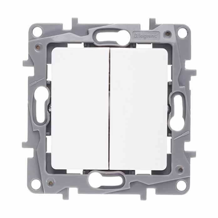 Slika Legrand Nilo serijski prekidač (dupli) 2-gang 10AX beli 764506, 250V, IP20