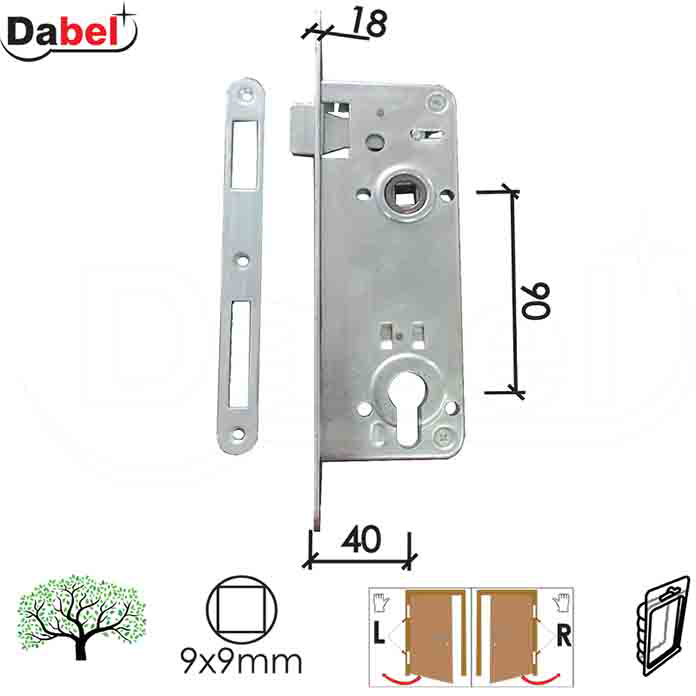 Slika Brava za drvena vrata DABEL B2022 C ZnB 40/90/18/9 DBP1 – 0106416