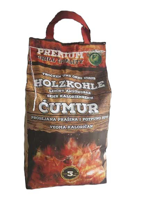 Slika Ekološki ćumur Premium Grill 3 kg – tvrd drveni ćumur za roštilj, suv i prosejan
