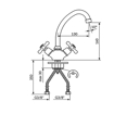 Slika Baterija NOSTALGIJA za sudoperu i lavabo izliv 130 mm dvoručna N23013