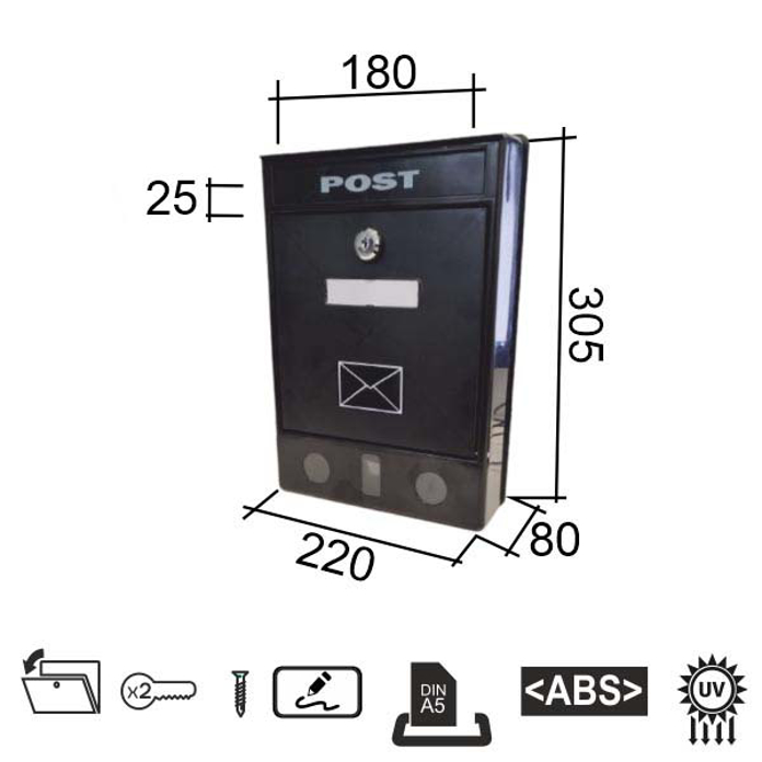 Slika Poštansko sanduče PVC POST crno 220×305×80 mm DABEL